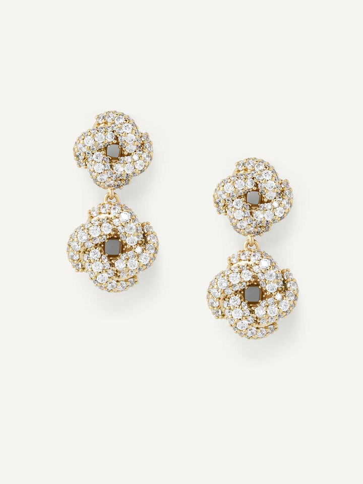 Pair of gold drop earrings with crystal-like stones