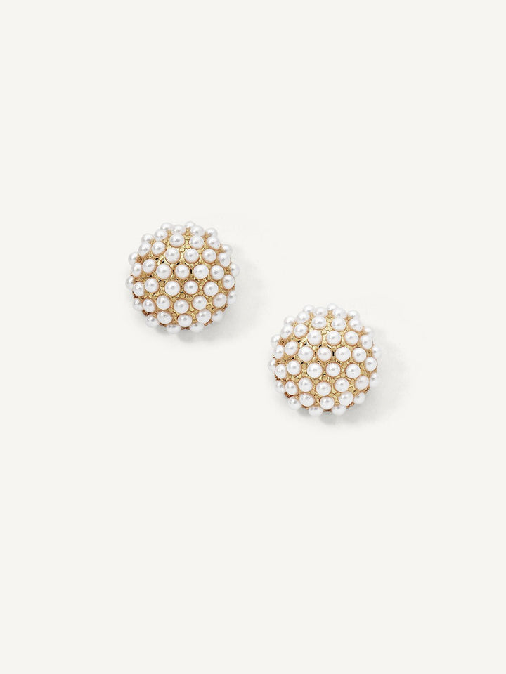 Elisajewels Pearl Pave Stud Earrings