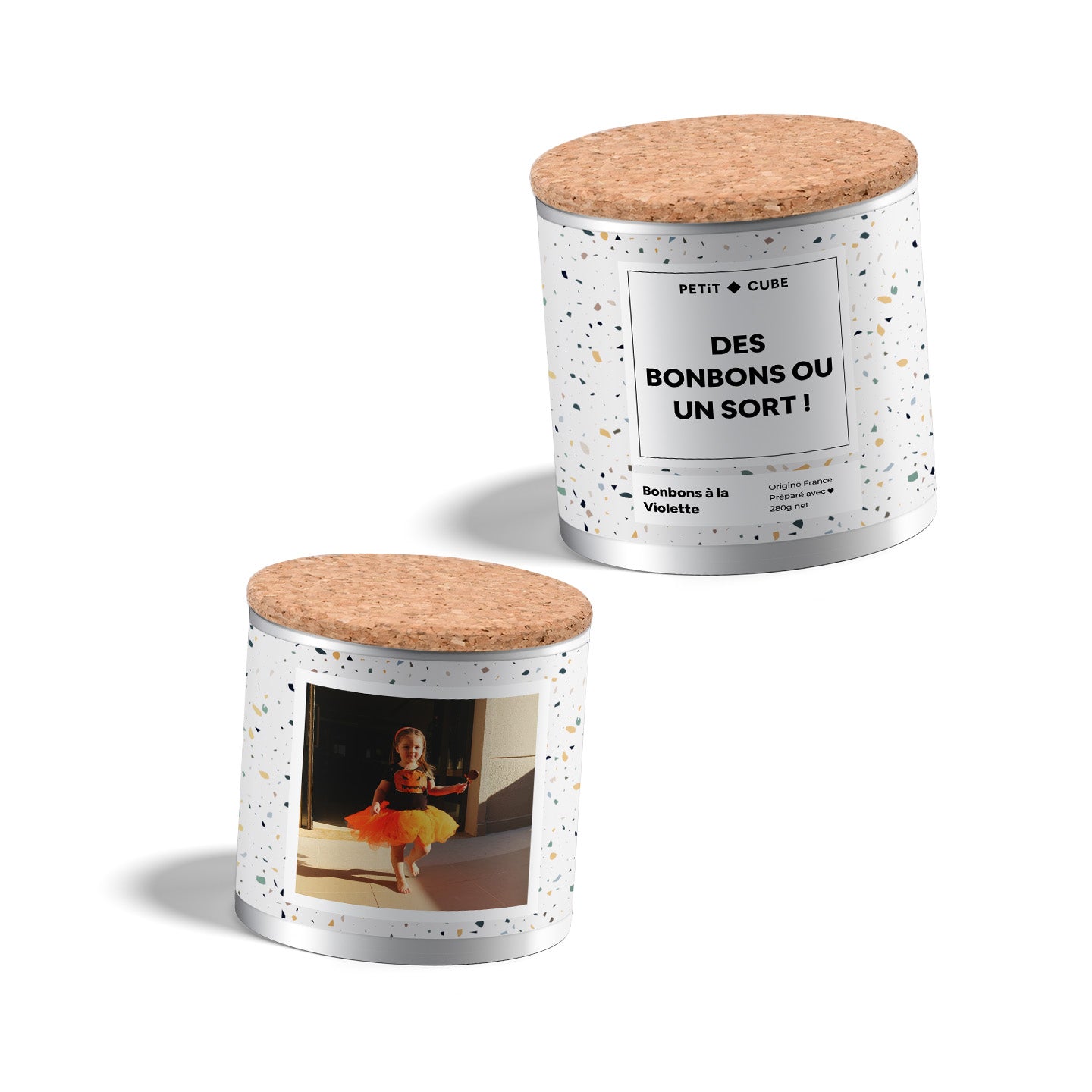 Pot personnalisé bonbons avec texte et photo