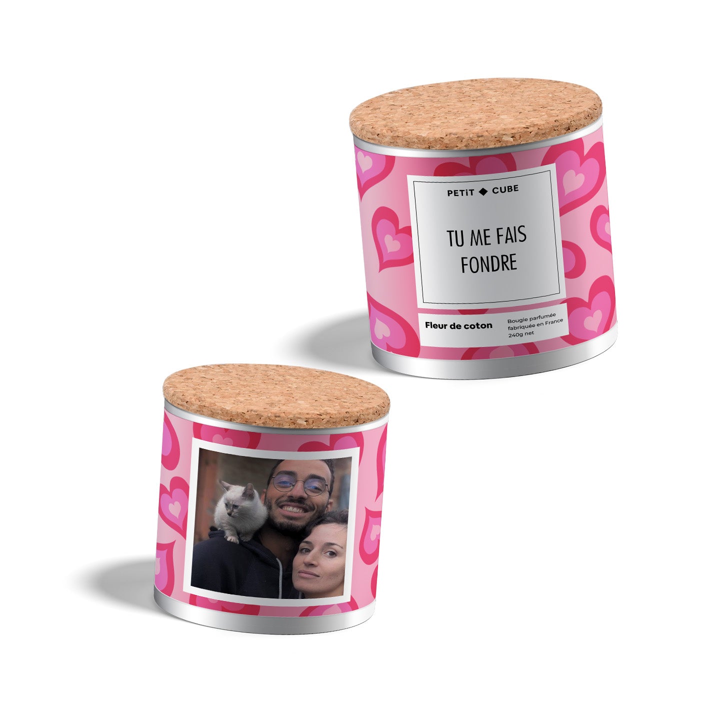 Pot personnalisé bougie avec texte et photo